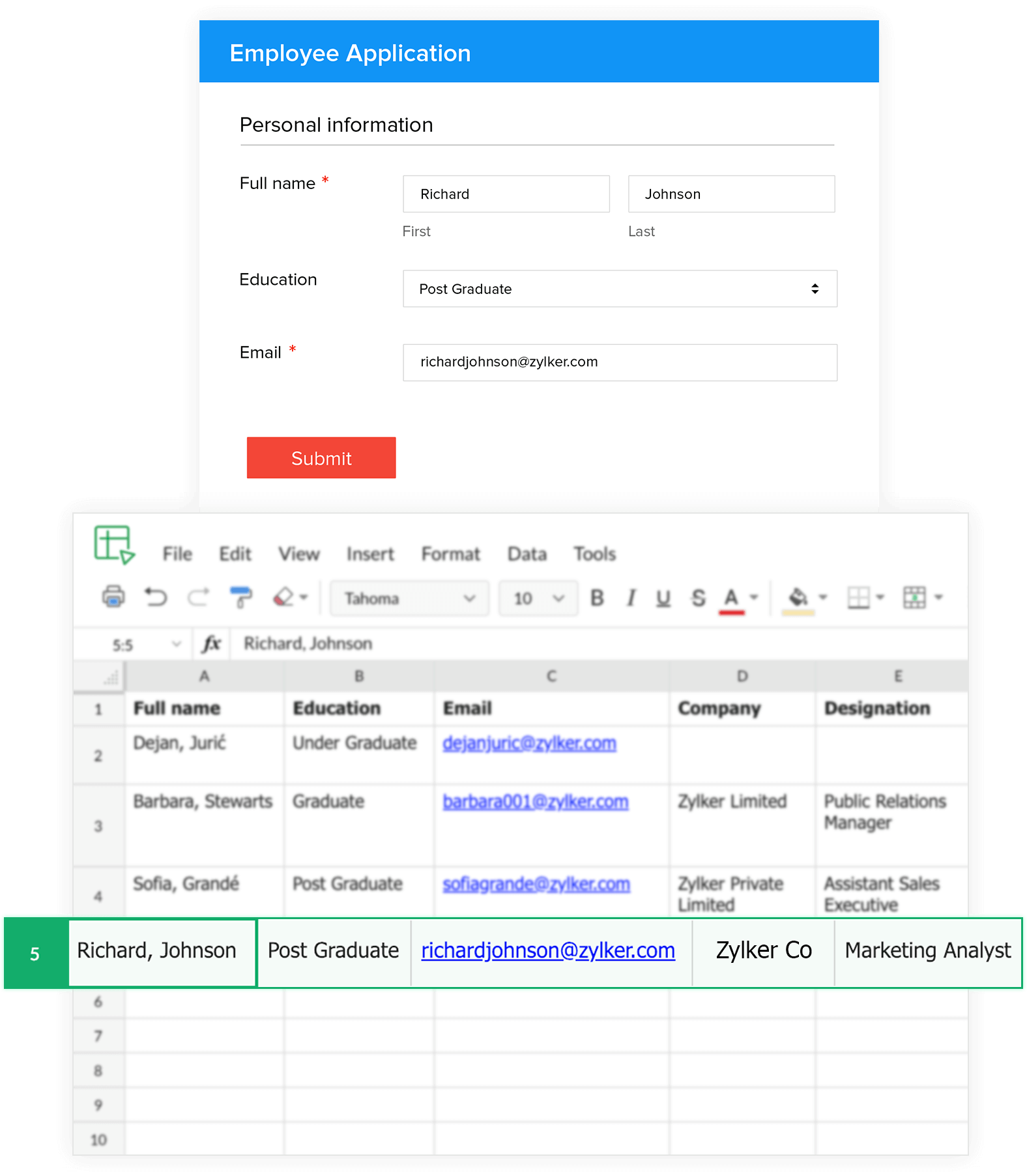 Integrate Zoho Sheet with Zoho Forms